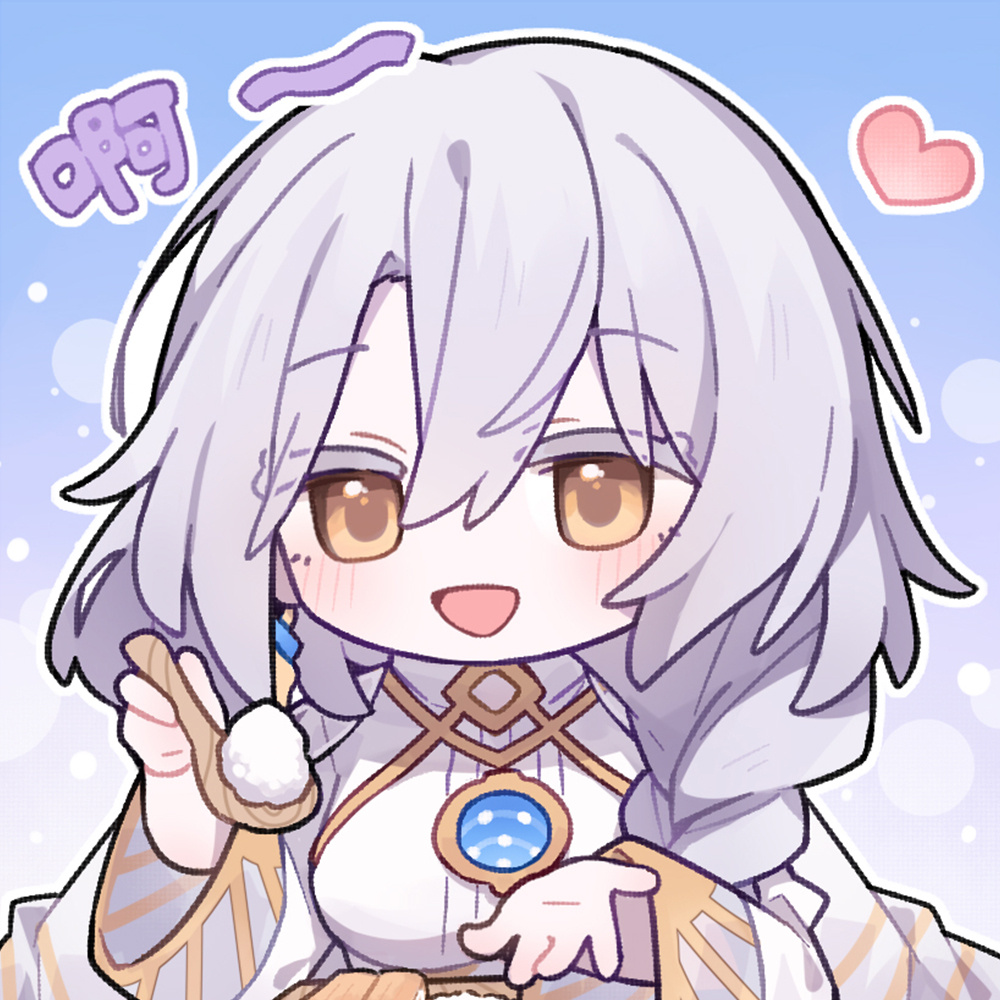 1girl artist_request blush braid chibi chibi_only chinese_commentary eos_(neural_cloud) girls&#039;_frontline girls&#039;_frontline_neural_cloud heart holding holding_spoon incoming_food looking_at_viewer official_art open_mouth second-party_source smile solo spoon white_hair wooden_spoon yellow_eyes