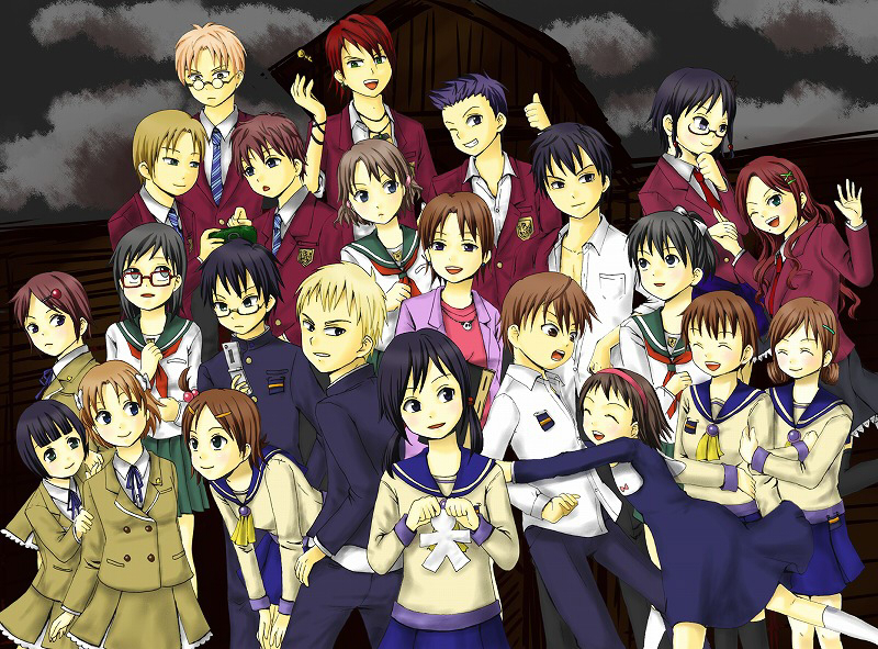 6+boys 6+girls amatoya_nari black_eyes black_hair blonde_hair blue_eyes bracelet brown_eyes brown_hair cellphone chocomomo corpse_party everyone closed_eyes fukuroi_masato glasses hair_bobbles hair_ornament hairclip handheld_game_console headband hug jewelry katayama_ryousuke kirisaki_touko kishinuma_yoshiki kizami_yuuya kurosaki_kensuke mochida_satoshi mochida_yuka morishige_sakutarou multiple_boys multiple_girls nakashima_naomi necklace ogasawara_nana one_eye_closed ookawa_tomohiro ooue_sayaka paper_doll phone playstation_portable ponytail purple_hair red_hair saenoki_naho school_uniform serafuku shimada_kai shimada_kai_(corpse_party) shinohara_seiko shinozaki_ayumi shishido_yui short_hair suzumoto_mayu twintails urabe_emi wink yamamoto_mitsuki yamase_chihaya_(corpse_party)