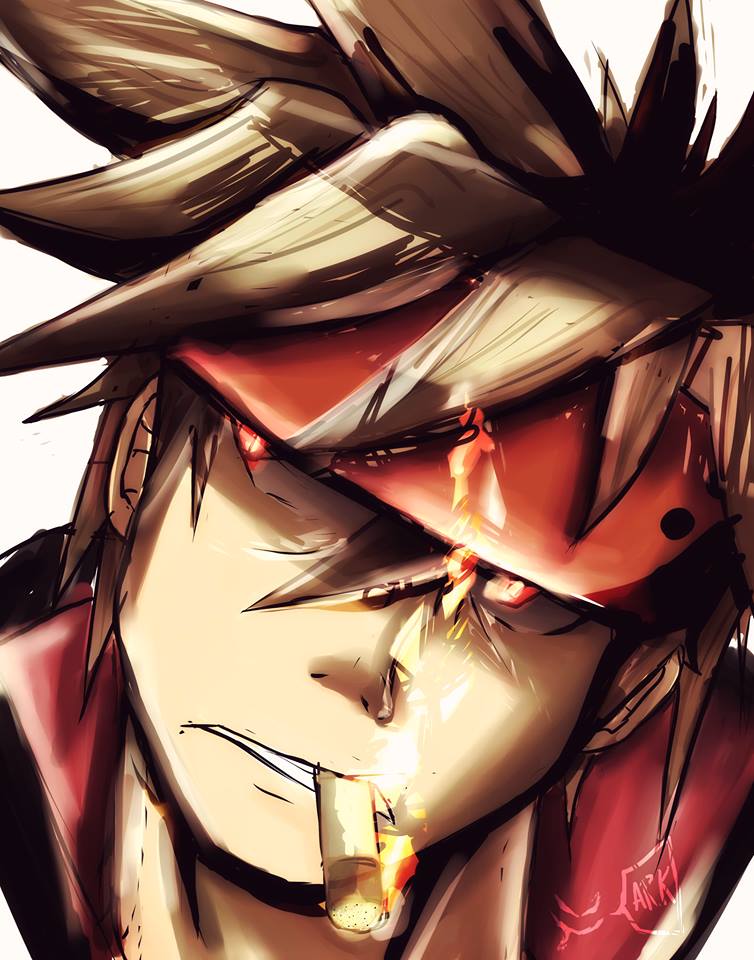 arkayne cigarette guilty_gear headband sol_badguy wild_hair