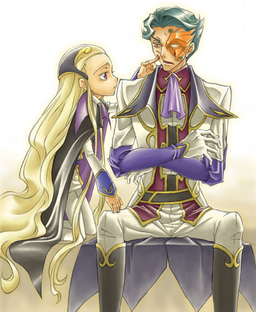 2boys artist_request code_geass gradient_background green_hair jeremiah_gottwald male_focus multiple_boys source_request v.v.