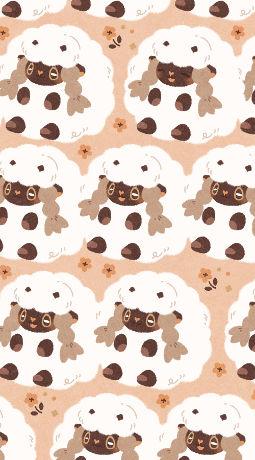 animal_focus bright_pupils brown_background brown_flower closed_eyes closed_mouth flower full_body gen_8_pokemon happy nintendo no_humans open_mouth pokemon pokemon_(creature) rectangular_pupils satsumapotato sheep sitting white_pupils wooloo yellow_eyes