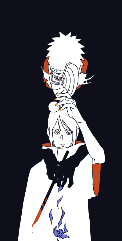 1boy 1girl akatsuki_(naruto) blood broken_mask flower hair_bun konan_(naruto) mask masked_madara naruto_(series) naruto_shippuuden obobkkp short_hair tobi_(naruto) uchiha_obito