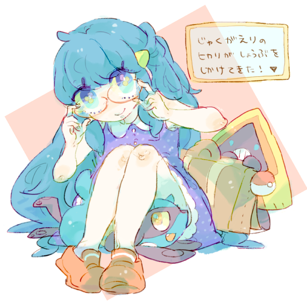 1girl adjusting_eyewear bare_arms bare_shoulders blue_eyes blue_hair briefcase buttons collared_dress dawn_(pokemon) dress eyes_visible_through_hair gen_3_pokemon gen_4_pokemon hair_ornament hands_up katiko long_hair nintendo no_nose poke_ball poke_ball_(basic) pokemon pokemon_(creature) pokemon_dppt polka_dot polka_dot_dress purple_dress red-framed_eyewear red_footwear riolu semi-rimless_eyewear shoes sitting sleeveless sleeveless_dress smile snorunt under-rim_eyewear