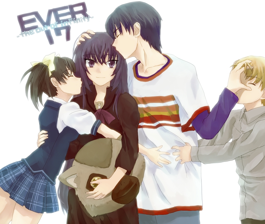 2boys 2girls blonde_hair brother_and_sister chami_(ever_17) chiry_(tiger) ever_17 closed_eyes family father_and_daughter father_and_son hamster hokuto_(ever_17) hug husband_and_wife kiss komachi_tsugumi kuranari_takeshi matsunaga_sara mother_and_daughter mother_and_son multiple_boys multiple_girls purple_eyes purple_hair siblings skirt smile