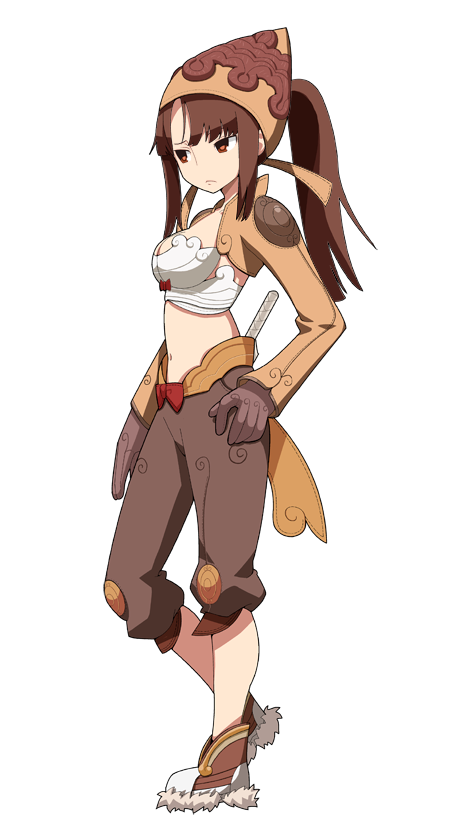 1girl bandana boots bow bow_bra bra breasts brown_bandana brown_boots brown_eyes brown_gloves brown_hair brown_jacket brown_shorts cleavage closed_mouth frown full_body fur-trimmed_boots fur_trim gloves hand_on_own_hip heel_up high_ponytail imaizumi_teruhiko jacket large_variant_set long_hair long_sleeves looking_afar looking_to_the_side medium_breasts midriff navel official_art ponytail ragnarok:_guild_masters ragnarok_online red_bow shorts shrug_(clothing) sidelocks simple_background solo standing thief_(ragnarok_online) transparent_background underwear variant_set white_bra