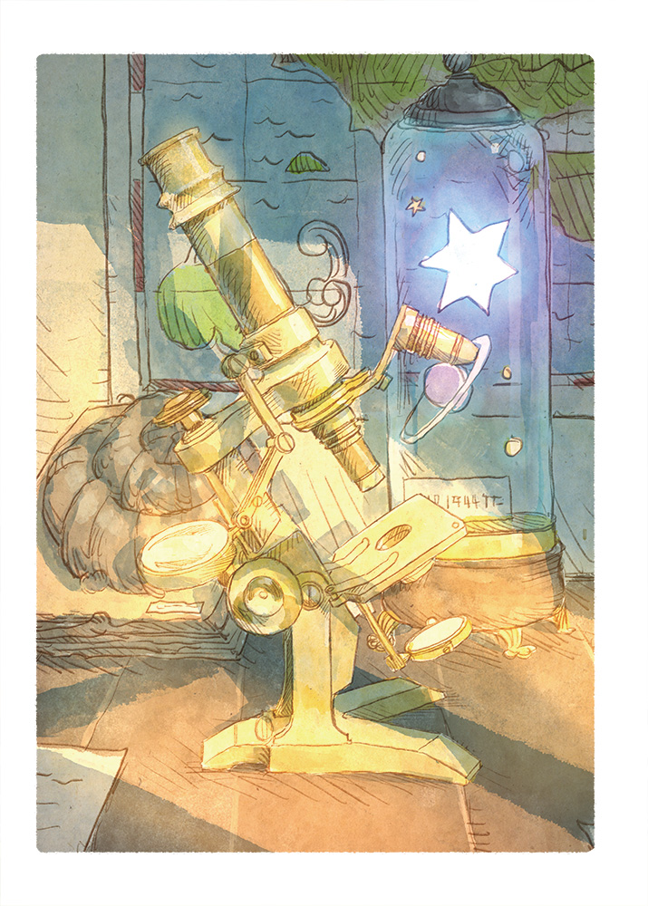 border desk fantasy folder in_container katou_oswaldo map microscope no_humans original star_(symbol) white_border