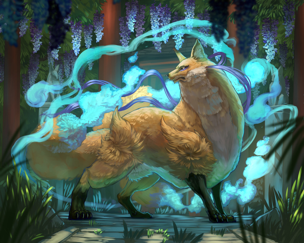 animal animal_ears blurry blurry_foreground claws closed_mouth fluffy fox fox_ears original oversized_animal solo tagme yumo80295386