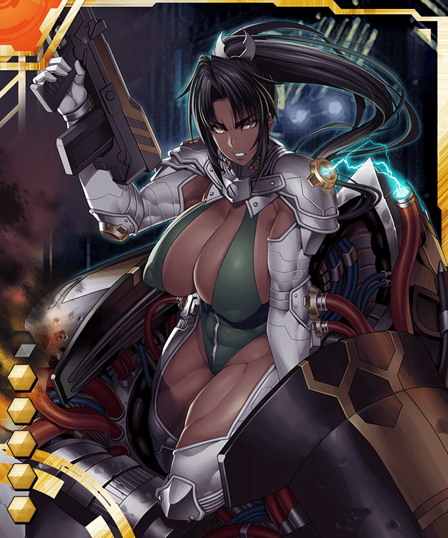 00s 1girl abs angry armor assault_rifle assault_shooter black_hair breasts bullpup cable card_(medium) card_(orange-ur) card_(ur) claudius_(taimanin_rpgx) cleavage clenched_teeth dark-skinned_female dark_skin electricity female_focus gun hand_up high_ponytail highleg highleg_leotard holding holding_weapon huge_breasts leotard lilith-soft looking_at_viewer machine_gun mirabell_bell muscular obui official_art orange_eyes parted_bangs pauldrons ponytail rifle shoulder_armor sideboob sidelocks solo tagme taimanin_(series) taimanin_asagi taimanin_asagi_battle_arena_all_card_gallery taimanin_asagi_kessen_arena tan teeth thighs toned weapon