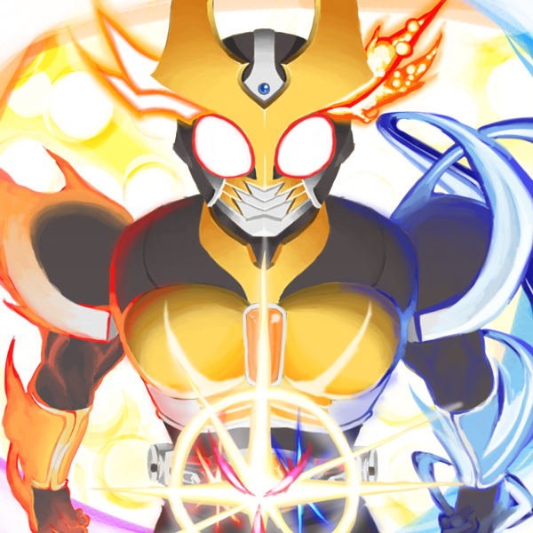 1boy glowing glowing_eyes horns kamen_rider kamen_rider_agito kamen_rider_agito_(series) male_focus solo tumikaze