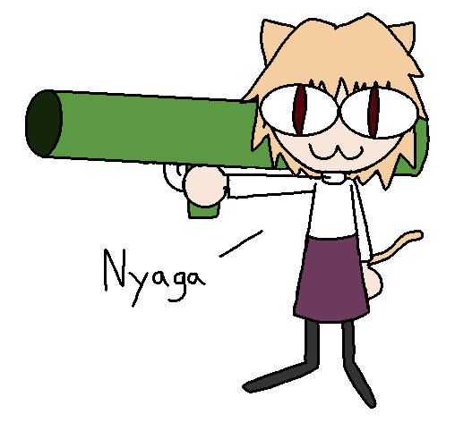 :3 animal_ears bazooka blonde_hair cat_ears cat_girl cat_tail english_text full_body long_sleeves melty_blood melty_blood:_type_lumina meme neco-arc purple_skirt red_eyes shirt skirt standing sweater tail transparent_background tsukihime turtleneck turtleneck_sweater weapon white_shirt