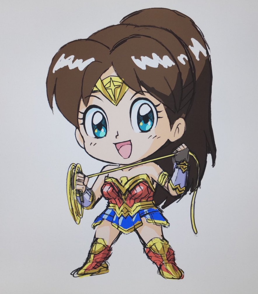 blue_eyes boots brown_hair chibi child cosplay dc_comics female genji_tsuushin_agedama heike_ibuki legs official_art ponytail skirt smile superhero_costume tenpuraken warner_bros. warner_bros whip wonder_woman wonder_woman_(cosplay) wonder_woman_(series)