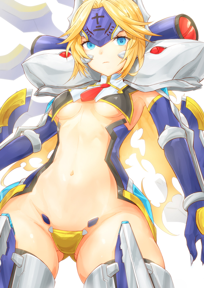 1girl blazblue breasts c-string hakki_gou medium_breasts mu-12 revealing_clothes solo strapless_bottom tagme underboob
