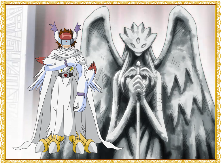 belt cape digimon goddess_(digimon_xros_wars) mask silphymon statue wings