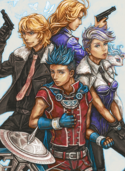 breasts cotton_(saga_frontier) doll_(saga_frontier) fuse_(saga_frontier) long_hair mecha multiple_boys rabbit_(saga_frontier) red_(saga_frontier) robot saga saga_frontier short_hair silence_(saga_frontier) smile