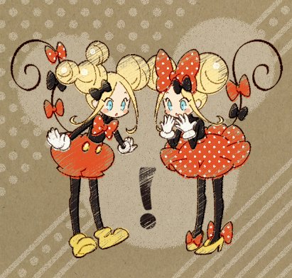 ! abigail_williams_(fate) black_bow blonde_hair blue_eyes blush bow bowtie closed_mouth commentary_request cosplay disney dot_mouth double_bun dual_persona fate/grand_order fate_(series) footwear_bow full_body gloves hair_bun hair_intakes inaba_seiko lowres mickey_mouse mickey_mouse_&amp;_friends mickey_mouse_(cosplay) mickey_mouse_ears minnie_mouse minnie_mouse_(cosplay) mouse_tail open_mouth outstretched_arms pants pantyhose polka_dot polka_dot_bow polka_dot_skirt red_bow red_pants red_skirt shoes skirt standing tail tail_bow tail_ornament white_gloves yellow_shoes
