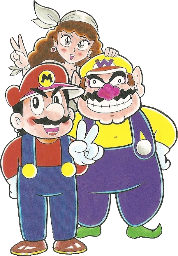 1girl 2boys arettes bandana captain_syrup hat lips long_hair make makeup mario mario_(series) multiple_boys nintendo open_mouth pants pirate red_eyes red_hair rivalry shoes super_mario_bros._1 tagme v wario wario_land
