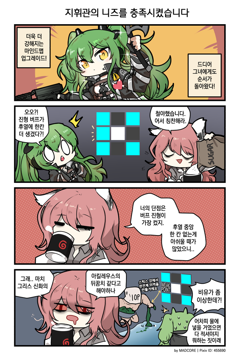 ! 0_0 1boy 2girls 4koma =_= ^^^ animal_ears artist_name axe bags_under_eyes black_jacket bowl calico_m950 calico_m950a cat_ears chibi clip_studio_paint_(medium) closed_eyes coffee_mug comic commentary_request cup drinking drooling dual_wielding expressionless gameplay_mechanics girls&#039;_frontline granulated_sugar green_hair grid gun hair_between_eyes handgun heart helical_magazine high-capacity_magazine holding holding_axe holding_gun holding_weapon jacket korean_commentary korean_text lab_coat long_hair m950a_(girls&#039;_frontline) m950a_(mod3)_(girls&#039;_frontline) madcore mod3_(girls&#039;_frontline) mug multiple_girls nervous_sweating notice_lines off_shoulder open_mouth persica_(girls&#039;_frontline) pink_hair pistol pixiv_id pouring red_eyes river seaweed shirt slit_pupils sparkle submachine_gun sweat swirl tape topless_male translation_request twintails very_long_hair water weapon yellow_eyes