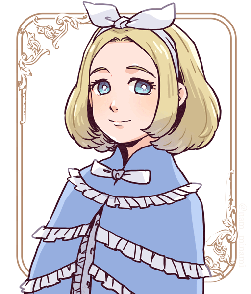 10s 1girl blonde_hair blue_eyes border bright_pupils classicaloid dramatica female_focus full_body genderswap genderswap_(mtf) hair_ribbon outside_border pyotr_illyich_tchaikovsky_(classicaloid) ribbon simple_background smile solo white_background