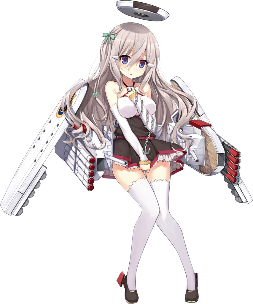 1girl :o anchor azur_lane bare_shoulders black_shoes black_skirt blue_eyes breasts chain clothes_pull detached_sleeves eyebrows facing_away female_focus fortune_(azur_lane) full_body green_ribbon hair_between_eyes hair_ornament hair_ribbon hairclip halo halterneck haluka_(aixioo) hand_on_own_chest high-waist_skirt impossible_clothes impossible_shirt keyhole knees_together_feet_apart lace lace-trimmed_legwear lace_trim lock long_hair long_sleeves machinery mechanical_halo medium_breasts miniskirt official_art open_mouth pulling_own_clothes ribbon ship_turret shirt shoes sidelocks silver_hair skirt skirt_pull sleeves_past_wrists solo standing tachi-e tareme tears thigh_gap thighhighs tongue torpedo torpedo_tubes transparent_background tress_ribbon wavy_hair white_shirt white_thighhighs