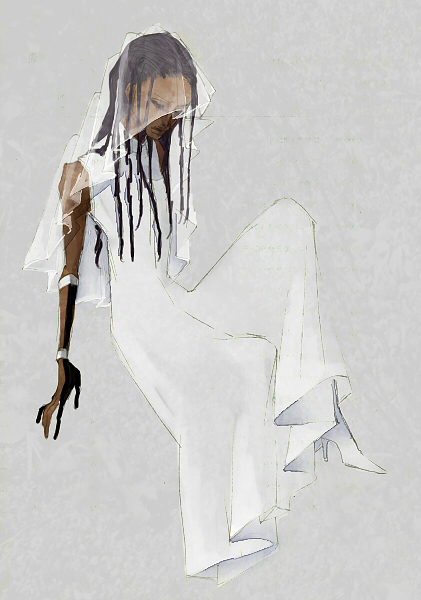 7_veil bleach dark_skin dress closed_eyes hug tousen_kaname veil