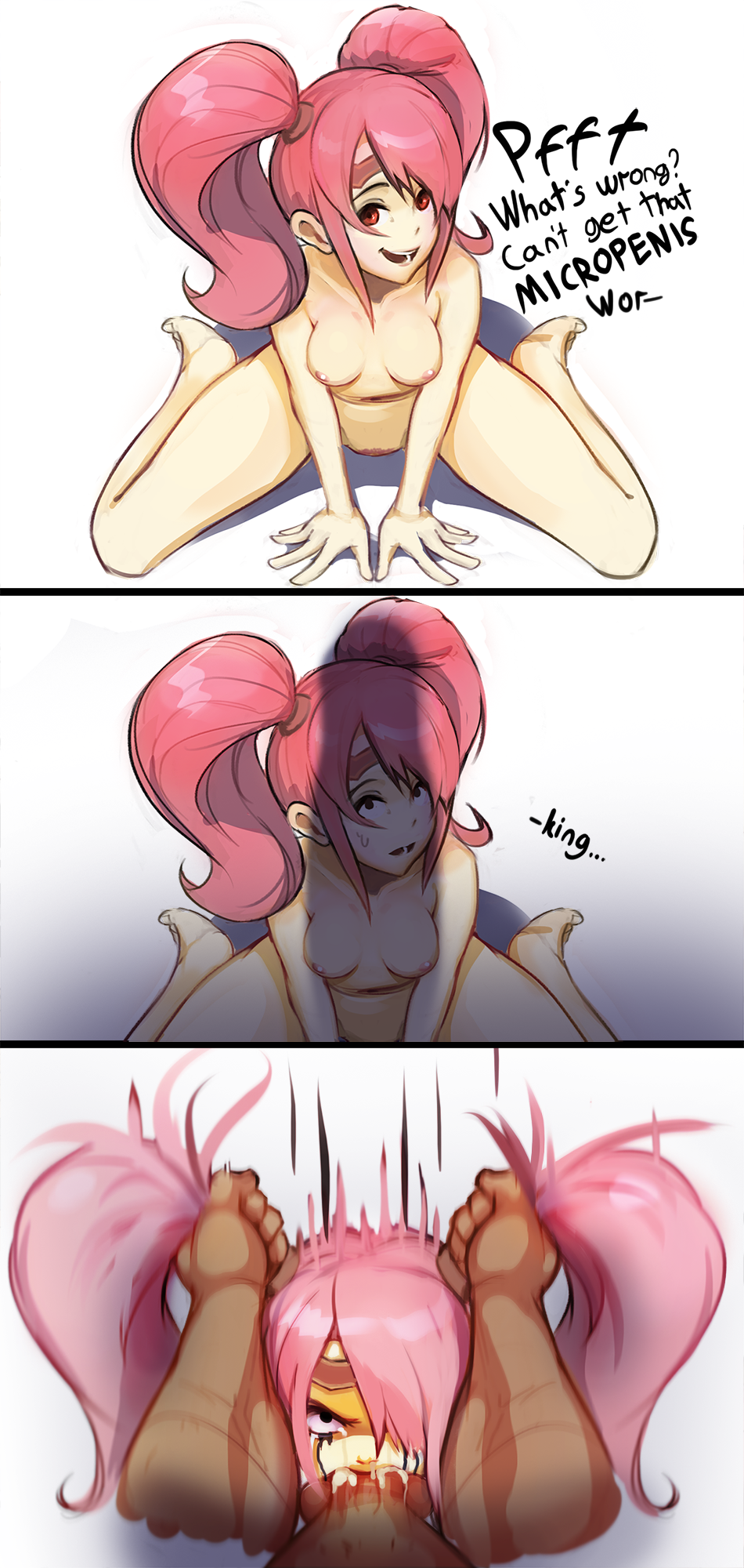 1boy 1girl 3koma angry comic completely_nude constricted_pupils cum cum_in_mouth deepthroat english_text fellatio female_pubic_hair fire_emblem fire_emblem_echoes:_shadows_of_valentia full_body grabbing_another&#039;s_hair grabbing_another&#039;s_twintails highres instant_loss irrumatio looking_at_viewer mae_(fire_emblem) makeup mascara multiple_views nintendo nude oral penis penis_awe penis_shadow polyle pov pov_crotch pov_hands pubic_hair rape runny_makeup sequential sitting source_request spread_legs tears twintails wariza