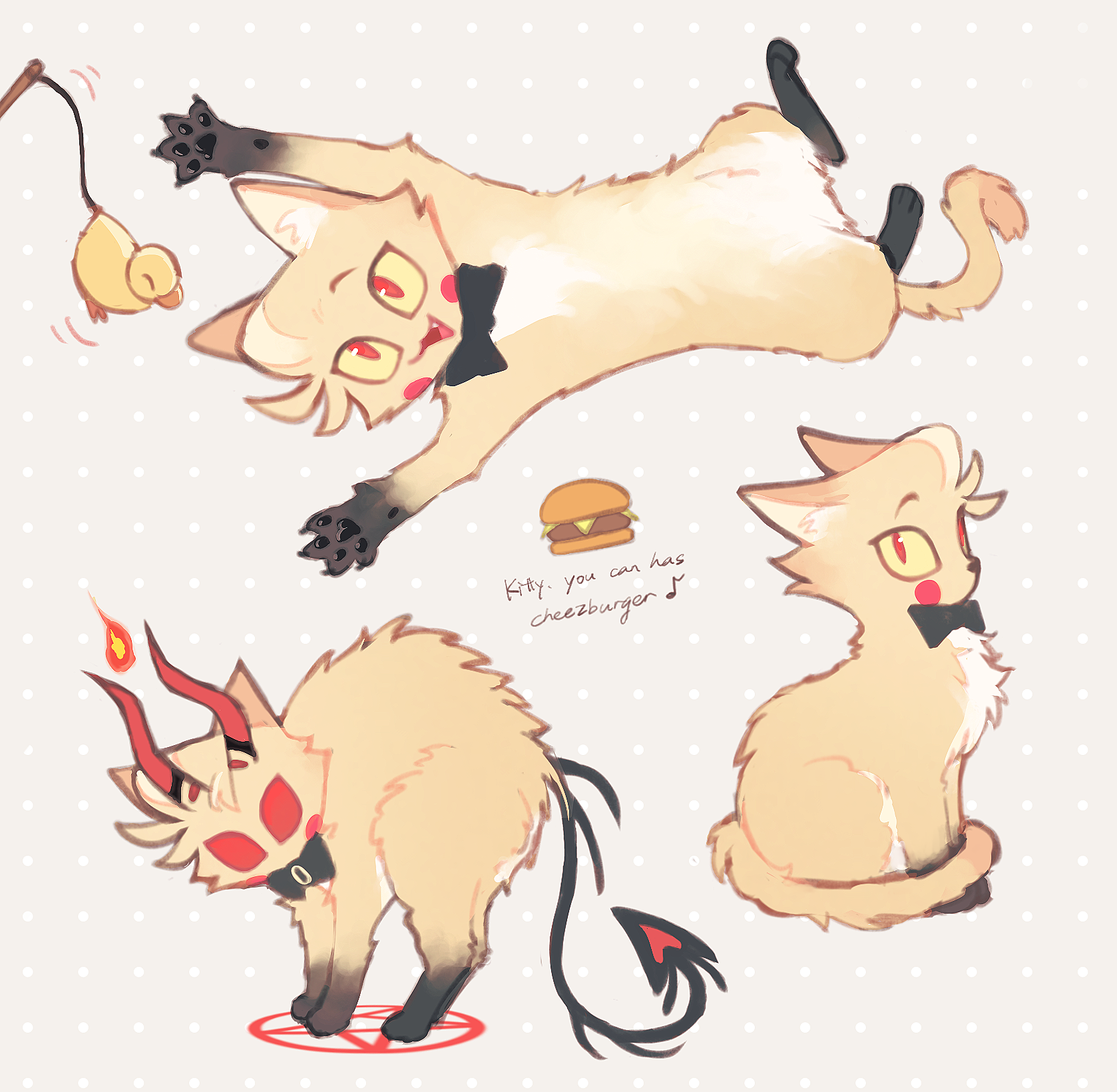 1boy animalization bow bowtie cat demon_boy demon_horns hako_iix07 hazbin_hotel highres horns lucifer_morningstar_(hazbin_hotel) red_eyes