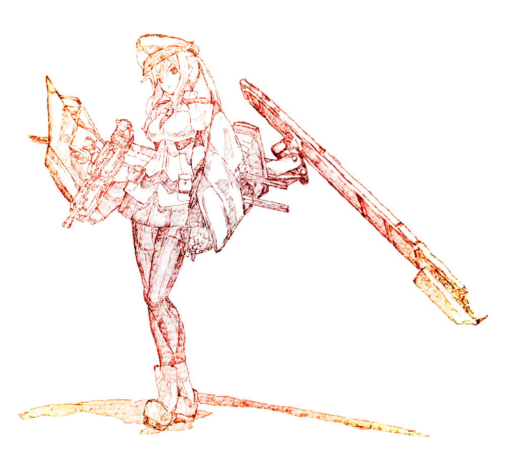 &gt;:&lt; 10s 1girl :&lt; boots cannon capelet closed_mouth contrapposto female_focus full_body gradient_filter graf_zeppelin_(kancolle) gurin33 hat kantai_collection long_hair looking_at_viewer monochrome pantyhose peaked_cap ship_turret sidelocks simple_background sketch solo standing twintails v-shaped_eyebrows white_background
