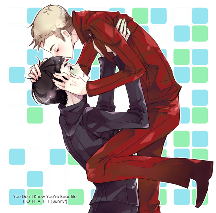 blonde_hair james_tiberius_kirk kiss spock star_trek tagme vulcan yaoi