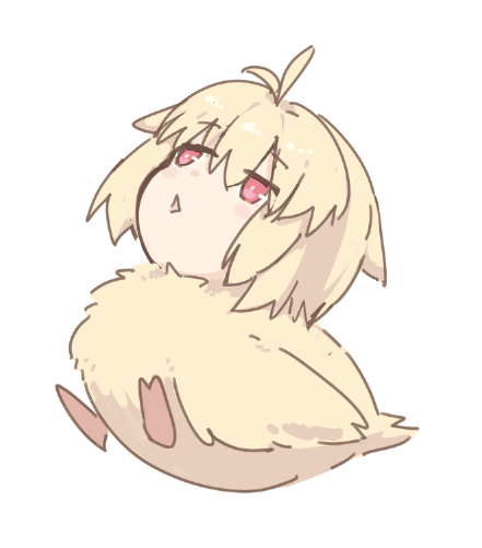 1girl :o ahoge arcueid_brunestud bird bird_legs bird_tail bird_wings blonde_hair blush chibi duck duckling jonyeld open_mouth red_eyes short_hair simple_background tail tsukihime tsukihime_(remake) white_background wings