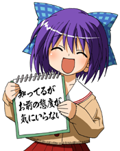 1girl :d ^_^ bad_source blue_bow bow brown_cardigan cardigan closed_eyes commentary_request hair_bow holding holding_sketchbook kouzuki_mio long_sleeves lowres maso_(ascii_art) one_-_kagayaku_kisetsu_e open_mouth plaid_bow pleated_skirt purple_hair red_skirt sailor_collar school_uniform short_hair simple_background sketchbook skirt smile solo translation_request white_background white_sailor_collar