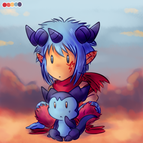 aegiomon chibimon digimon digimon_(creature) horns scarf tail
