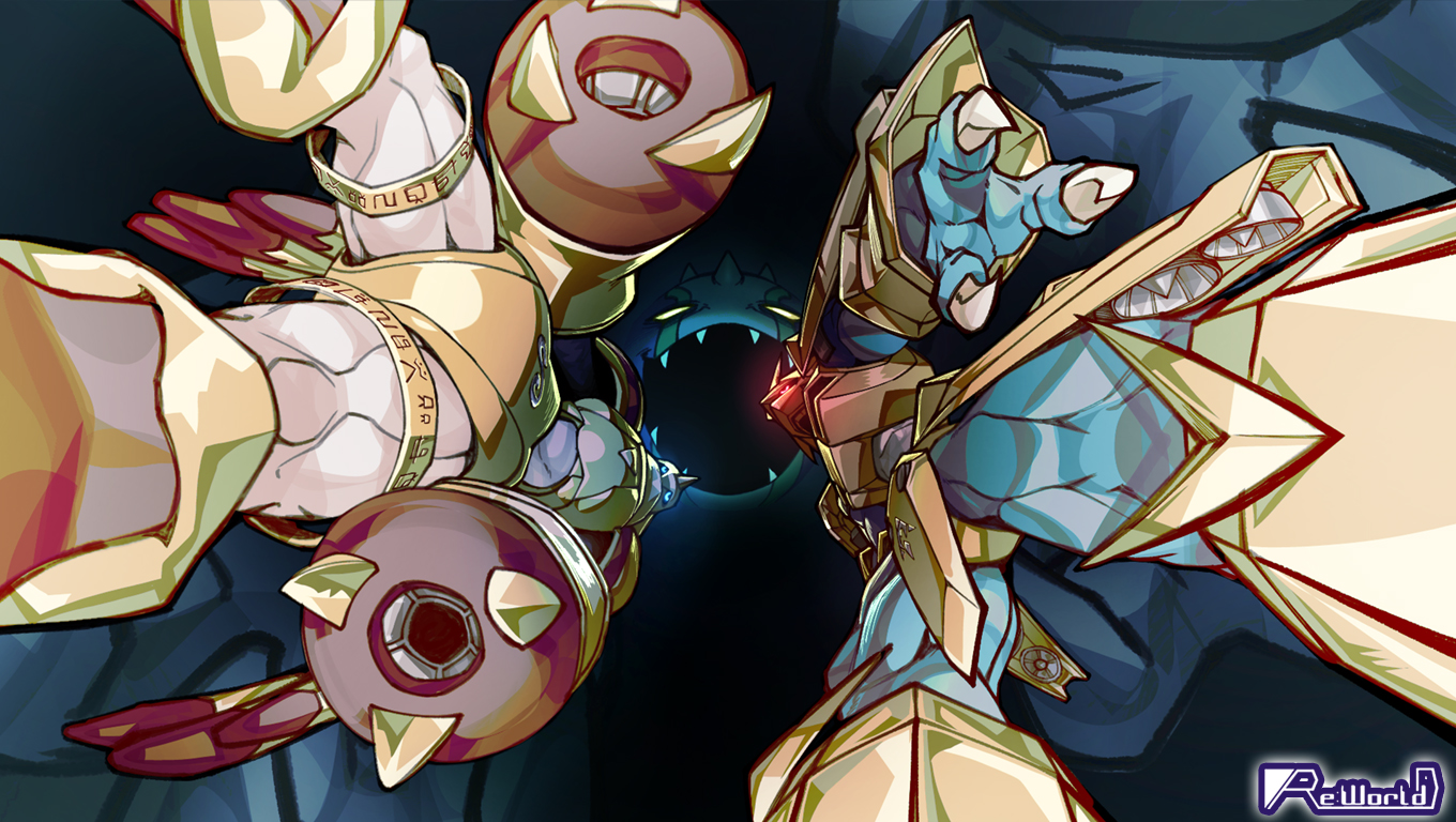 cannon cherubimon cherubimon_(vice) digimon digimon_(creature) digimon_adventure_02 digimon_adventure_02:_digimon_hurricane_jouriku!!_chouzetsu_shinka!!_ougon_no_digimental flying horns magnamon muscular muscular_male open_mouth rapidmon_(armor)