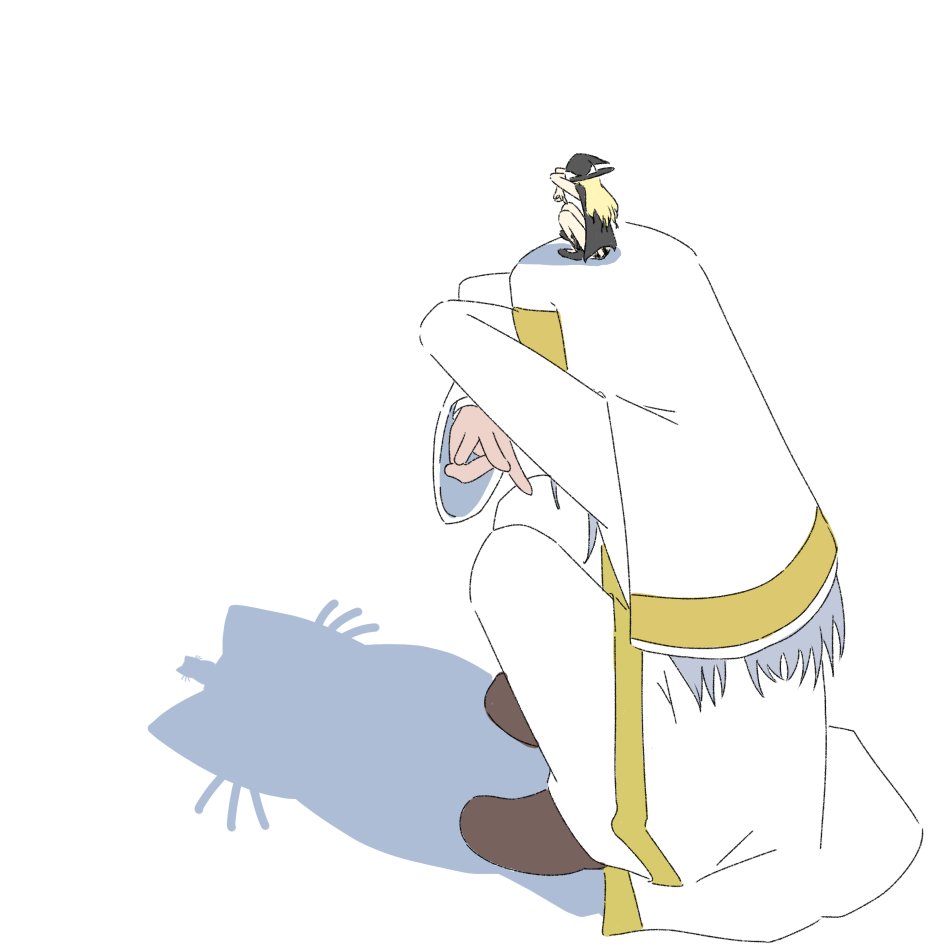2girls blonde_hair cat_shadow_puppet_(meme) different_shadow double_w grey_hair hat index_(toaru_majutsu_no_index) long_hair meme multiple_girls nun othinus robe sh1rum3 shadow shadow_puppet simple_background squatting toaru_majutsu_no_index toaru_majutsu_no_index:_new_testament w white_background white_robe wimple witch_hat