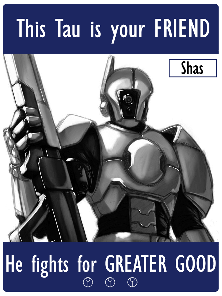 1other alien ambiguous_gender armor commentary english_commentary english_text gun holding holding_gun holding_weapon looking_at_viewer military partially_colored poster_(object) power_armor propaganda reaching reaching_towards_viewer rifle science_fiction shoulder_armor solo t&#039;au uncle_ho warhammer_40k weapon