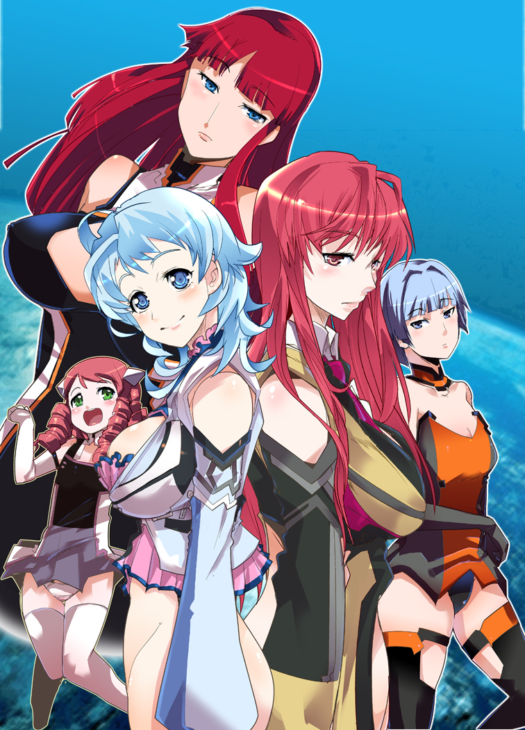 5girls al-3_alice another_century&#039;s_episode another_century&#039;s_episode:_r autumn_four autumn_one banpresto blue_eyes blue_hair bottomless breasts drill_hair elbow_gloves covered_erect_nipples gloves green_eyes groin hl-0_haruno large_breasts long_hair multiple_girls panties pink_eyes pink_hair red_hair skirt spring_one super_robot_wars super_robot_wars_l thighhighs twintails uchiuchi_keyaki underwear