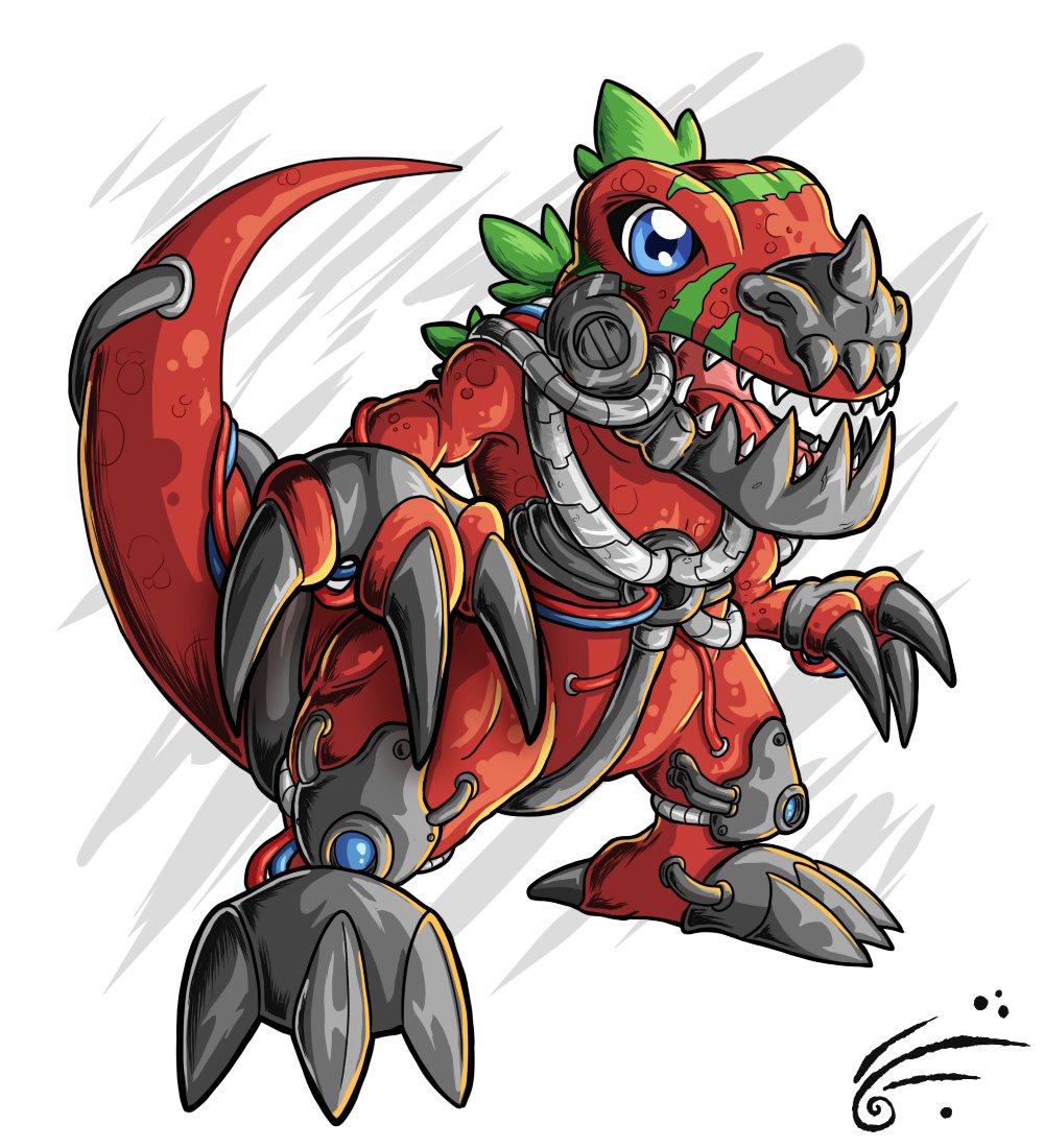 claws cyborg digimon digimon_(creature) metaltyranomon oridigi solo tail