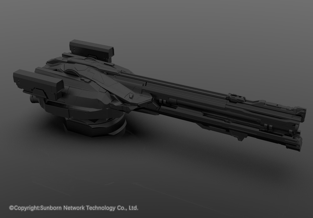 3d cannon commentary company_name copyright_notice english_commentary erich girls&#039;_frontline greyscale monochrome no_humans official_art scenery science_fiction shadow tagme weapon_focus