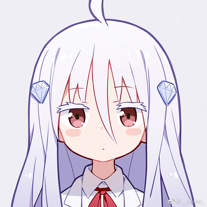 1girl blush collar collared_shirt commentary_request diamond_(shape) diamond_hair_ornament hair_ornament himouto!_umaru-chan kongou_hikari long_hair looking_at_viewer neckerchief red_neckerchief shirt solo user_jsym4375 white_hair white_shirt