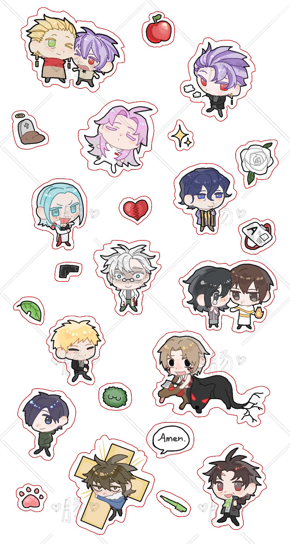 &gt;_o 2girls 6+boys aiba_ibuki alternate_eye_color apple atou_haruki axe black_eyes black_hair black_jacket black_pants black_shirt blonde_hair blood blood_on_clothes blue_eyes blue_hair blue_jacket blush_stickers braid brown_coat brown_hair brown_jacket brown_shirt capelet chibi chibi_only chinese_commentary closed_eyes closed_mouth coat commentary_request constricted_pupils cross dress enomoto_noa fire flower food fruit fur-trimmed_jacket fur_trim gold_trim green_eyes green_hoodie green_pants green_scarf grey_dress gun hair_over_one_eye halo harada_minoru hatsutori_hajime heart highres holding holding_axe hood hood_down hoodie id_card isoi_reiji jabuchi_you jacket kanou_aogu lab_coat leaf long_hair long_sleeves medium_hair monster_boy mrkkaochang multiple_boys multiple_girls no_sclera one_eye_closed open_clothes open_jacket open_mouth otowa_rui_(saibou_shinkyoku) pants paw_print pen pink_hair purple_coat purple_eyes purple_hair pyrokinesis red_capelet red_eyes red_pants rose rumeld_othmayer saibou_shinkyoku sanpaku scar scar_on_face scarf shaded_face shinano_eiji shirt short_hair short_sleeves side_braid single_braid smile smoke sparkle speech_bubble spoilers stole taur teardrop theodore_riddle tombstone utsugi_noriyuki v-shaped_eyebrows watermark weapon white_capelet white_coat white_flower white_rose yanagi_nina