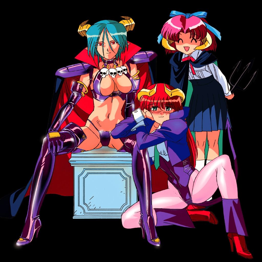 3girls arms_behind_back bare_shoulders blue_hair blush boots bow breasts cape carrera cleavage covered_navel demon_girl demon_horns demon_tail dress elbow_gloves eyebrows_hidden_by_hair female_focus flat_chest full_body gloves green_eyes hair_ribbon half-closed_eyes hand_on_own_face hand_on_own_leg high_heel_boots high_heels holding holding_weapon horns jacket jewelry large_breasts leaning_forward leotard long_ears long_hair looking_at_viewer mercedes_(viper) midriff monster_girl multiple_girls navel necklace necktie official_art open_clothes open_jacket open_mouth panties pantyhose pink_hair pleated_skirt pointy_ears polearm purple_dress purple_gloves purple_thighhighs rati red_eyes red_hair revealing_clothes ribbon ring sasaki_masakatsu school_uniform seductive_smile shiny_clothes shirt short_hair shoulder_pads sitting skirt skull skull_necklace smile socks sogna spread_legs tail tank_top thick_thighs thigh_boots thighhighs thighs thong trident underwear viper_(series) viper_gts weapon wrist_cuffs zettai_ryouiki