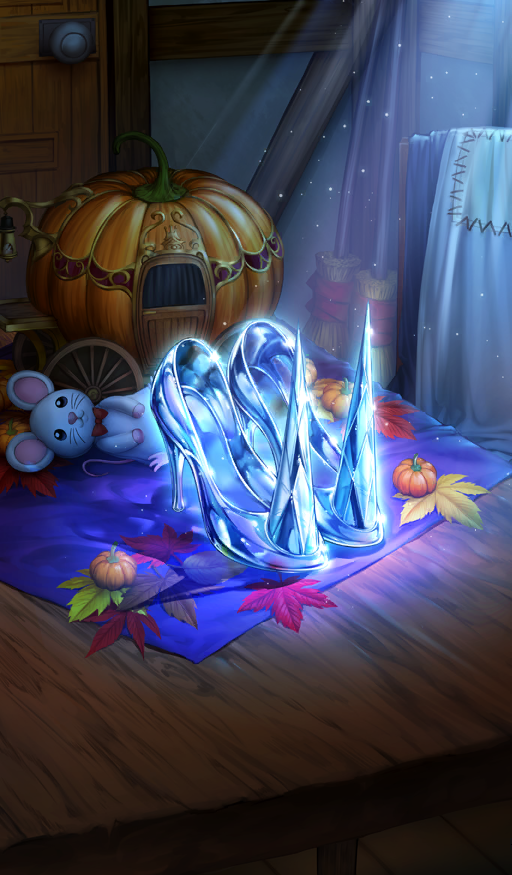 autumn_leaves blue_shoes broom carriage cinderella commentary fate/grand_order fate_(series) glass_slipper glowing high_heels indoors leaf light_particles light_rays mouse_(animal) no_humans object_focus official_art pumpkin pumps shoes spiked_shoes spikes stiletto_heels still_life stuffed_animal stuffed_toy tatsuyo third-party_source unworn_shoes