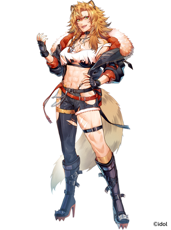 1girl abs animal_ear_fluff artist_request asymmetrical_clothes belt black_belt black_boots black_bra black_gloves black_jacket black_pants boots bra braid crop_top earrings gloves green_eyes hand_on_own_hip high_heel_boots high_heels hyena_ears hyena_girl hyena_tail idol_corp jacket jewelry long_hair midriff muscular muscular_female navel necklace o-ring official_art open_clothes open_jacket open_mouth orange_hair pants red_belt scar scar_across_eye scar_on_chest scar_on_face scar_on_leg single_pantsleg spiked_footwear strap_slip studded_gloves tank_top thigh_belt thigh_strap torn_clothes torn_pants torn_tank_top underwear virtual_youtuber white_tank_top yena_youngblood yena_youngblood_(1st_costume) zipper