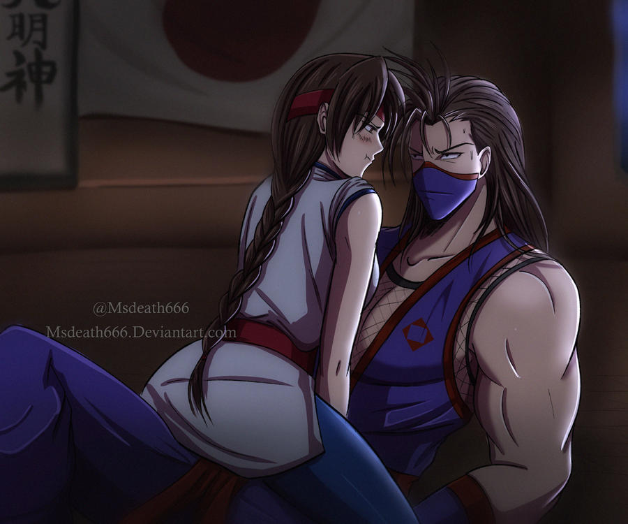 1girl breasts brown_eyes brown_hair dougi female_focus from_behind headband karate_gi large_breasts leather leggings pale_skin pants riding sitting sitting_on_person the_king_of_fighters yuri_sakazaki