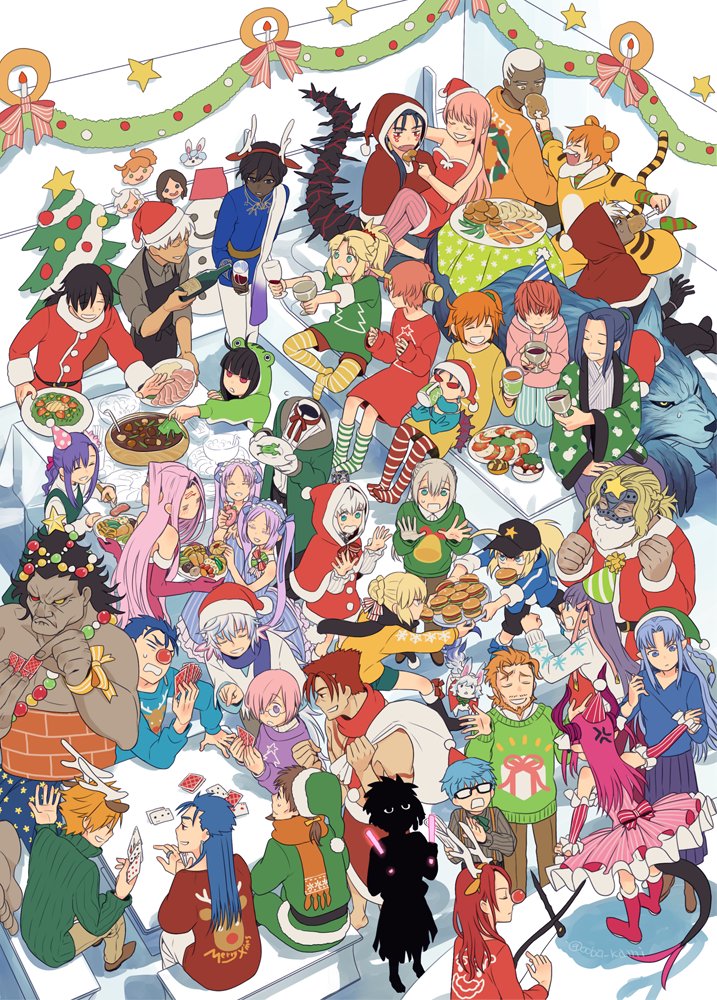 6+boys 6+girls anger_vein angra_mainyu_(fate) archer_(fate) arjuna_(fate) artoria_pendragon_(fate) bedivere_(fate) burger christmas cu_chulainn_(caster)_(fate) cu_chulainn_(fate) cu_chulainn_alter_(fate) eating elizabeth_bathory_(fate) emiya_alter emiya_kiritsugu emiya_kiritsugu_(assassin) euryale_(fate) fate/grand_order fate_(series) food fou_(fate) frankenstein&#039;s_monster_(fate) fujimaru_ritsuka_(female) fuuma_kotarou_(fate) gray_(fate) hans_christian_andersen_(fate) heracles_(fate) hessian_(fate) jaguarman_(fate) leonidas_(fate) lobo_(fate) medb_(fate) medea_(caster)_(fate) medea_(fate) medusa_(fate) medusa_(rider)_(fate) merlin_(fate) mini_cu-chan_(fate) mordred_(fate) multiple_boys multiple_girls mysterious_heroine_xx_(fate) ooba oryou_(fate) parvati_(fate) robin_hood_(fate) saber_alter sakamoto_ryouma_(fate) sasaki_kojirou_(fate) spartacus_(fate) stheno_(fate) tristan_(fate) twitter_username william_shakespeare_(fate)