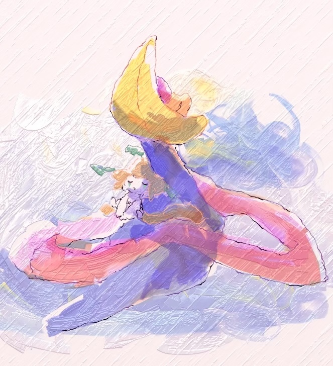 abstract_background animal_focus back-to-back blurry closed_eyes closed_mouth cresselia floating from_behind full_body gen_3_pokemon gen_4_pokemon jirachi legendary_pokemon lying_on_pokemon mythical_pokemon namyu_usa nintendo no_humans pokemon pokemon_(creature) simple_background sleeping watercolor_effect white_background