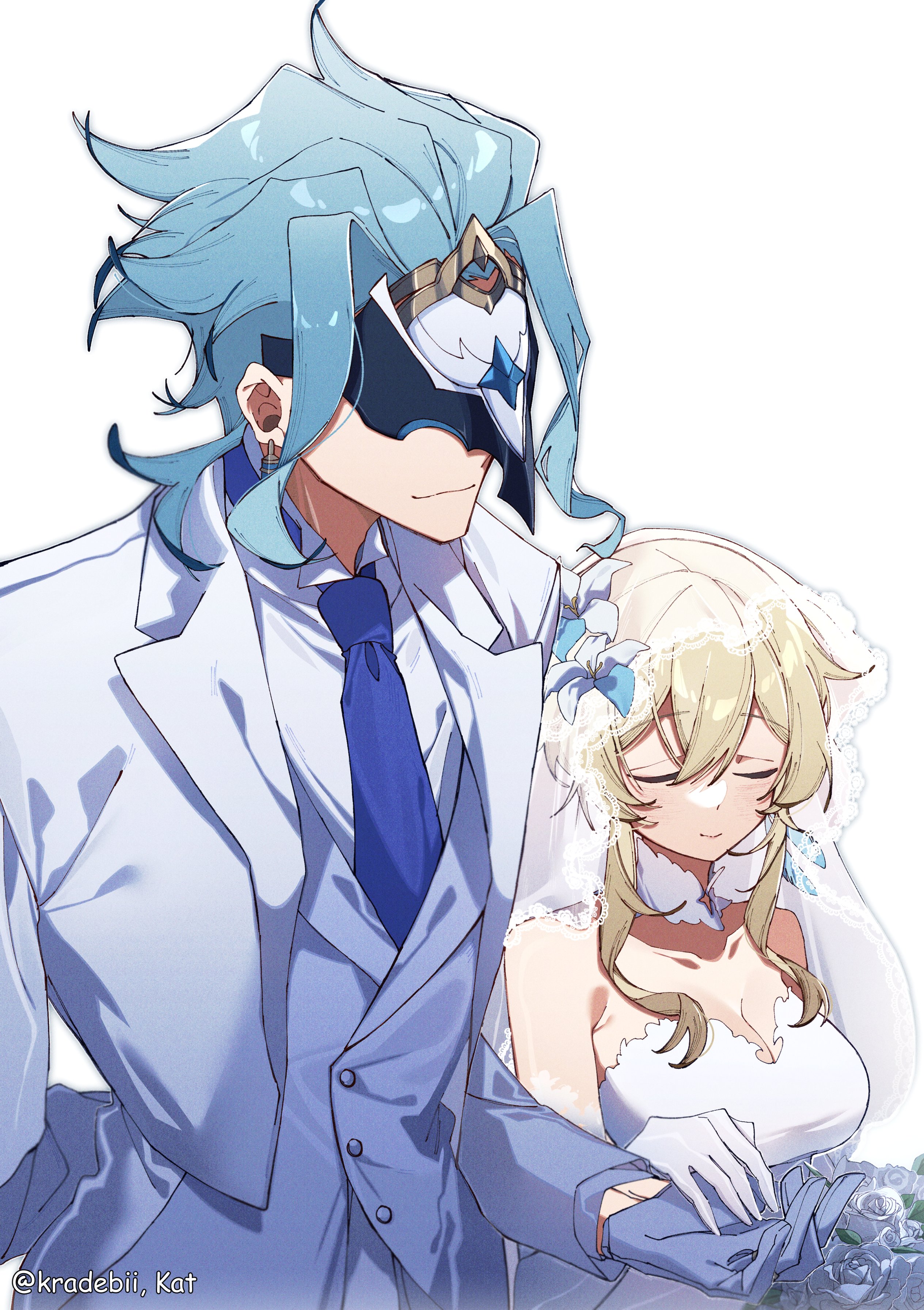 Dottore leaning in close to Lumine's face with a smirk