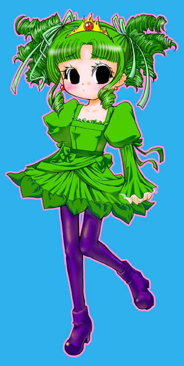 1girl female_focus genderswap genderswap_(mtf) green_hair katamari_damacy pantyhose princess simple_background solo souno_tasuku the_prince
