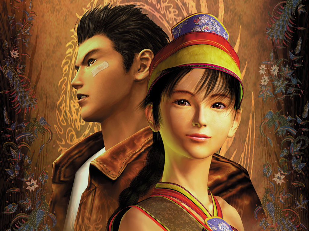 1boy 1girl 3d artist_request bandaid black_hair braid brown_eyes chinese_clothes hat hazuki_ryou jacket ling_shen_hua lipstick makeup official_art official_wallpaper red_eyes shenmue shenmue_i smile
