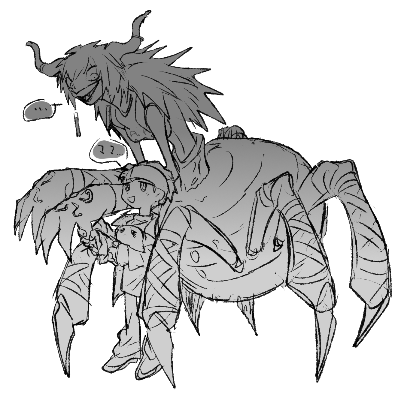archnemon arthropod_girl digimon digimon_(creature) highres horns insect_girl long_hair mask monster_girl spider_girl tokomon tominaga_ryo