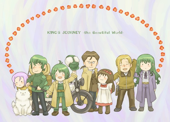 00s 3boys 4girls androgynous animal artist_request black_eyes black_hair dog dress everyone expressionless glasses green_eyes gun handgun hermes_(kino_no_tabi) kino_(kino_no_tabi) kino_no_tabi long_coat long_hair master_(kino_no_tabi) md5_mismatch multiple_boys multiple_girls partner_(kino_no_tabi) revolver shizu_(kino_no_tabi) short_hair smile sword tagme vehicle weapon white_hair
